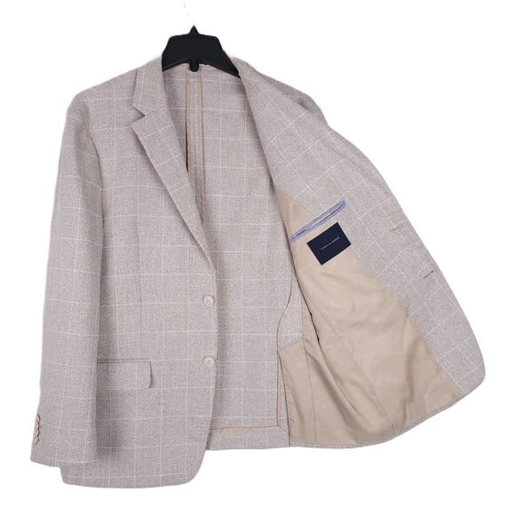 Tommy Hilfiger Men's Modern-Fit Stretch Sport Coat Tan Cream Windowpane 42S NWT - Picture 2 of 7
